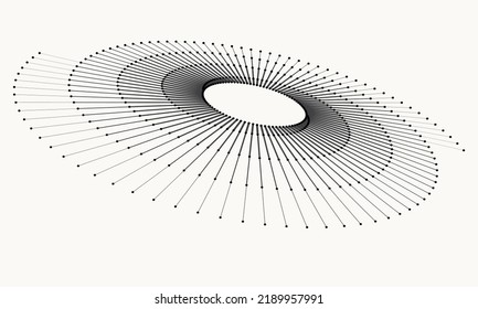 Spiral with lines and dots as dynamic abstract vector background or logo or icon. Artistic illustration with perspective on white background. Yin and yang symbol.