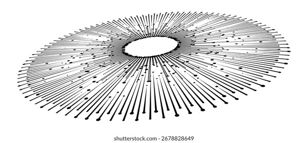 Spiral with lines and dots as dynamic abstract vector background or logo or icon. Artistic illustration with perspective on white background.