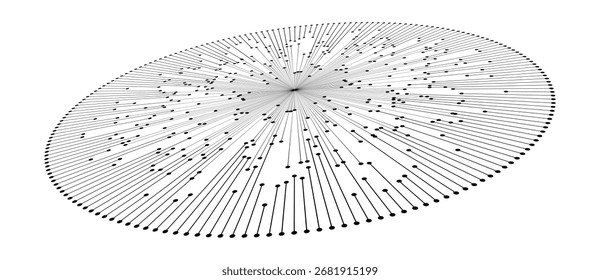 Spiral with lines and dots as dynamic abstract vector background or logo or icon. Artistic illustration with perspective on white background.