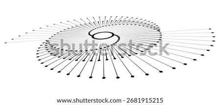 Spiral with lines and dots as dynamic abstract vector background or logo or icon. Artistic illustration with perspective on white background. Yin and yang symbol.