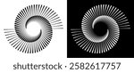 Spiral with lines as dynamic abstract vector background or logo or icon. Black spiral on white background and white spiral on black background.
