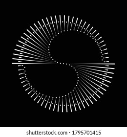 Spiral with lines as dynamic abstract vector background or logo or icon. Yin and Yang symbol.