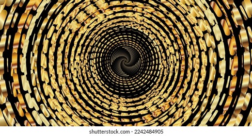 Spiral with lines as dynamic abstract vector golden gradient background or logo or icon.