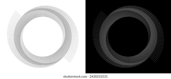 Spiral with lines as dynamic abstract vector background or logo or icon. Yin and Yang symbol. Design element or icon. Black shape on a white background and the same white shape on the black side.