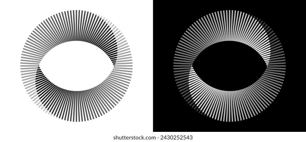 Espiral con líneas como fondo de vector abstracto dinámico o logotipo o icono. Símbolo Yin y Yang. Elemento de diseño o icono. Forma negra sobre fondo blanco y la misma forma blanca en el lado negro.