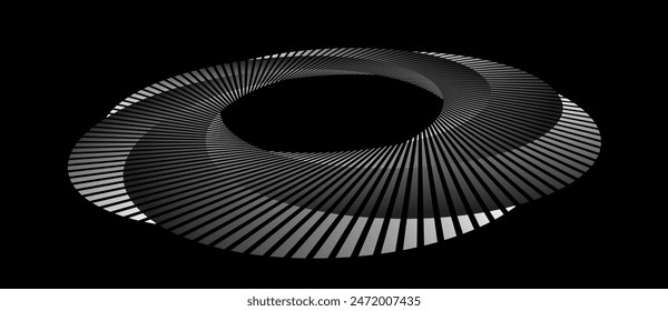 Spiral with lines as dynamic abstract vector background or logo or icon. Abstract background with lines in a circle. Artistic illustration with perspective. Yin and Yang symbol concept.