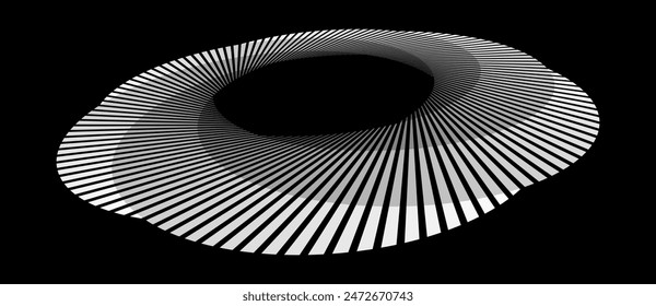 Spiral with lines as dynamic abstract vector background or logo or icon. Abstract background with lines in a circle. Artistic illustration with perspective. Yin and Yang symbol concept.