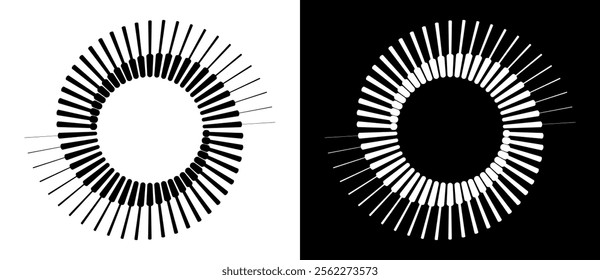 Spiral with lines as dynamic abstract vector background or logo or icon. Yin and Yang symbol. Black spiral on white background and white spiral on black background.