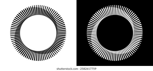 Spiral with lines as dynamic abstract vector background or logo or icon. Black spiral on white background and white spiral on black background.