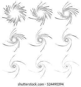 Spiral lines. Dynamic vortex, whirl shape set. Radial, radiating lines