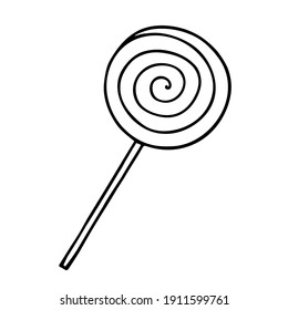 Spiral lollipop. Drawn with outline in doodle style. Vector.