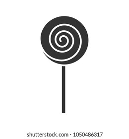 Spiral lollipop glyph icon. Lolly. Sugar candy. Silhouette symbol. Negative space. Vector isolated illustration