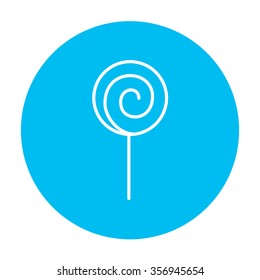 Spiral lollipop line icon for web, mobile and infographics. Vector white icon on the light blue circle isolated on white background.