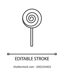 Spiral lollipop linear icon. Thin line illustration. Lolly. Sugar candy. Contour symbol. Vector isolated outline drawing. Editable stroke