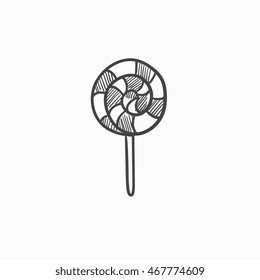 Spiral lollipop vector sketch icon isolated on background. Hand drawn Spiral lollipop icon. Spiral lollipop sketch icon for infographic, website or app.