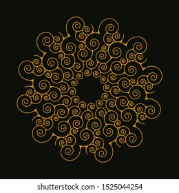 spiral mandala rosette in gold shades on black