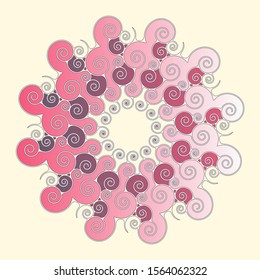 spiral mandala rosette in pink ivory shades on ivory