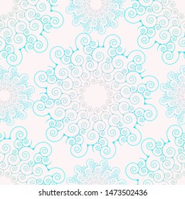spiral mandalas seamless pattern wallpaper in pale blue ivory shades