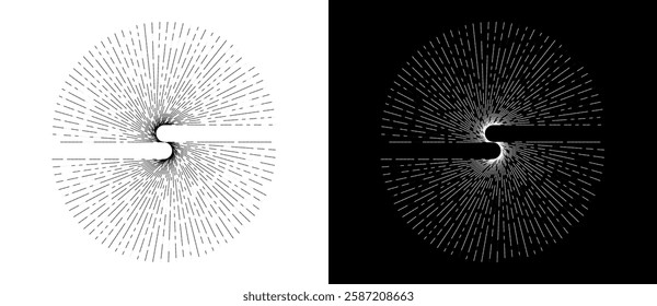 Spiral with many lines as dynamic abstract vector background or logo or icon. Yin and Yang symbol. A black figure on a white background and an equally white figure on the black side.