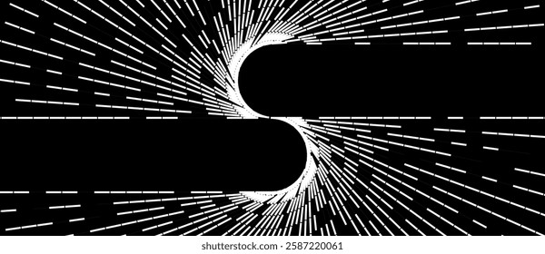 Spiral with many lines as dynamic abstract vector background. Letter S concept. A white figure on the black background.