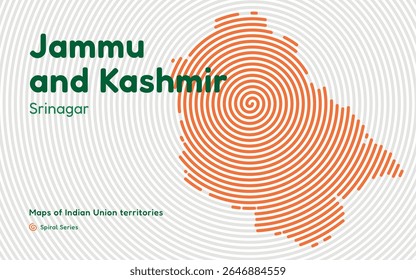 Mapa de espiral de Jammu e Caxemira com a capital Srinagar - Região do Himalaia do Norte