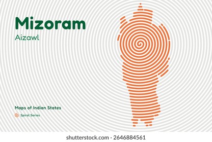 Mapa da Espiral de Mizoram com a Capital Aizawl - Hilly Northeastern Estado da Índia