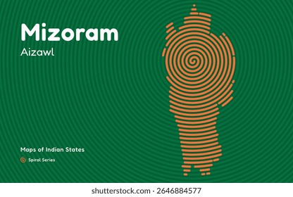 Mapa da Espiral de Mizoram com a Capital Aizawl - Hilly Northeastern Estado da Índia