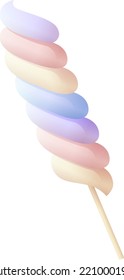 Spiral marshmallow stick. Swirl soft twisted candy