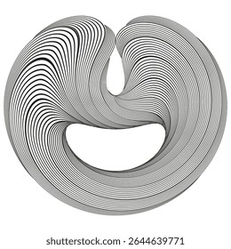 Spiral mask design. Curved vector pattern. Abstract facial form. Geometric portrait element.