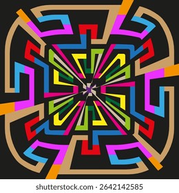 Spiral maze icon. Colorful vortex shape. Abstract symmetry form. Vector center pattern.