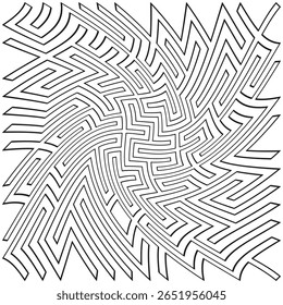 Spiral maze twist. Rotating pathway cluster. Dynamic swirl Vector. Endless journey.