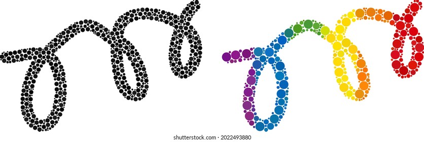 Spiral microbe mosaic icon of spheric dots in various sizes and rainbow multicolored color hues. A dotted LGBT-colored spiral microbe for lesbians, gays, bisexuals, and transgenders.
