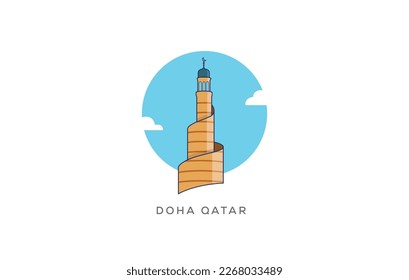 Spiral Minaret of Fanar Mosque in Islamic Center, Doha Qatar | Landmark Vector Illustration