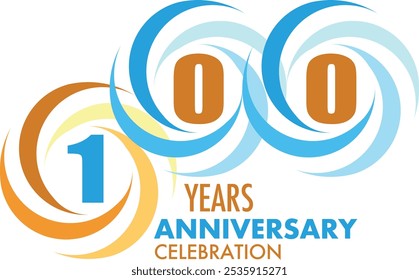 the spiral monochrome color of orange and cyan number 100 years anniversary celebration, isolated on white background.