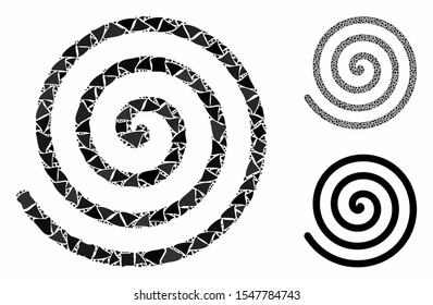Spiral mosaic of bumpy pieces in various sizes and color tints, based on spiral icon. Vector tuberous pieces are combined into mosaic. Spiral icons collage with dotted pattern.