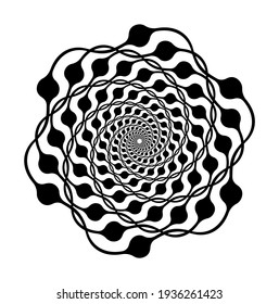 Spiral motion elements, black isolated objects, different brush texture, vector illustrations