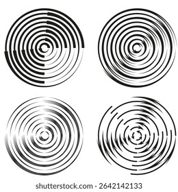 Spiral motion icons. Optical illusion vector. Monochrome swirl symbols. Hypnotic spin shape.