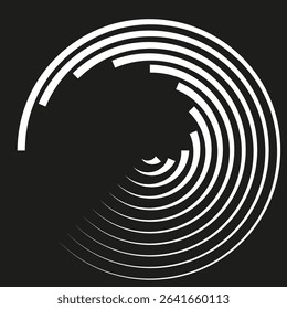 Spiral motion shape. Gradient black swirl. Vector circle form. Curved illusion icon.