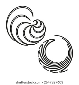 Vector de movimiento espiral. Figura de remolino circular. Forma de contorno negro. Diseño de fondo blanco.