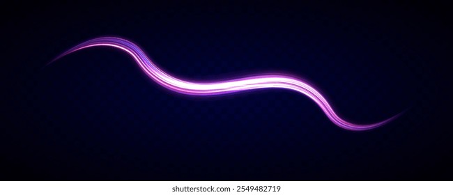 Spiral movement of lines with bright neon light effect. Glitter sparkle star trail, light effect, abstract waves flow vector illustration