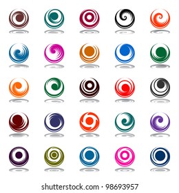 Spiral movement and rotation in circle shape. Design elements set. Vector art.