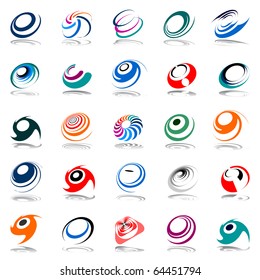 Spiral movement and rotation. Design elements set. Vector art.