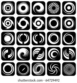 Spiral movement and rotation. Design elements set. Vector art.