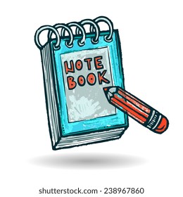 Spiral note book sketch with red pencil isolated on white background vector illustration