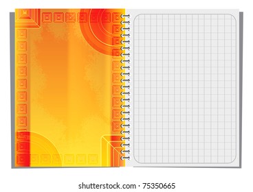 Spiral notebook with abstract illustration