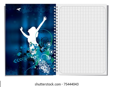 Spiral notebook with abstract illustration