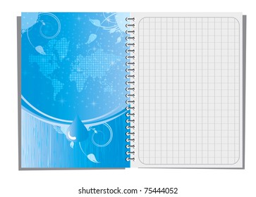 Spiral notebook with abstract illustration