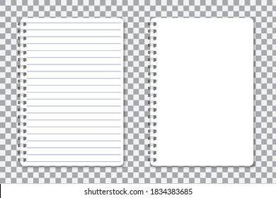 Spiral notebook. Book for notes blank sheet. Notepad with lines. White blank notebook. Vector illustration.