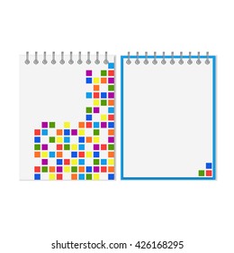 Spiral notebook with colorful geometric pattern on cover