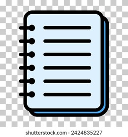 Icono de cuaderno en espiral, símbolo de página en blanco de papel, ilustración vectorial plana de nota .